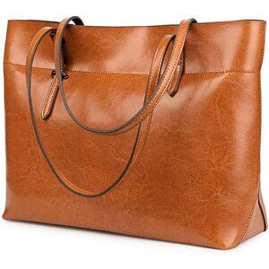 ⚡Women Orange Vintage Genuine Leather Tote Shoulder Bag Satchel Handbag
